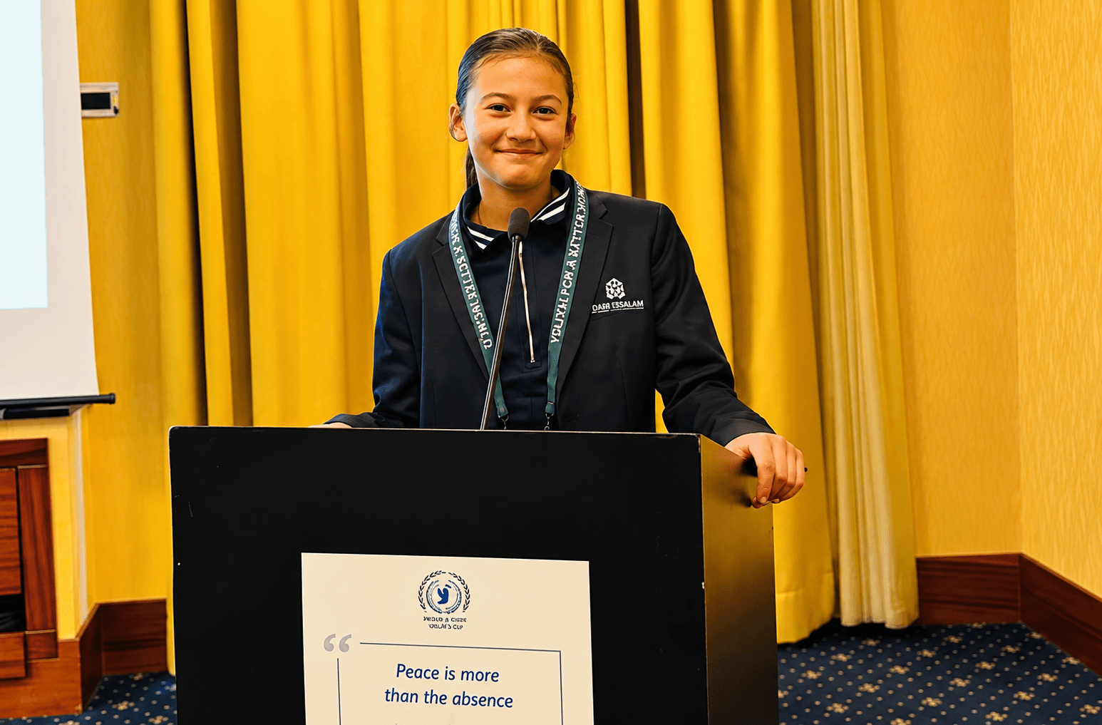 A PMIS student speaking at the MMUN podium
